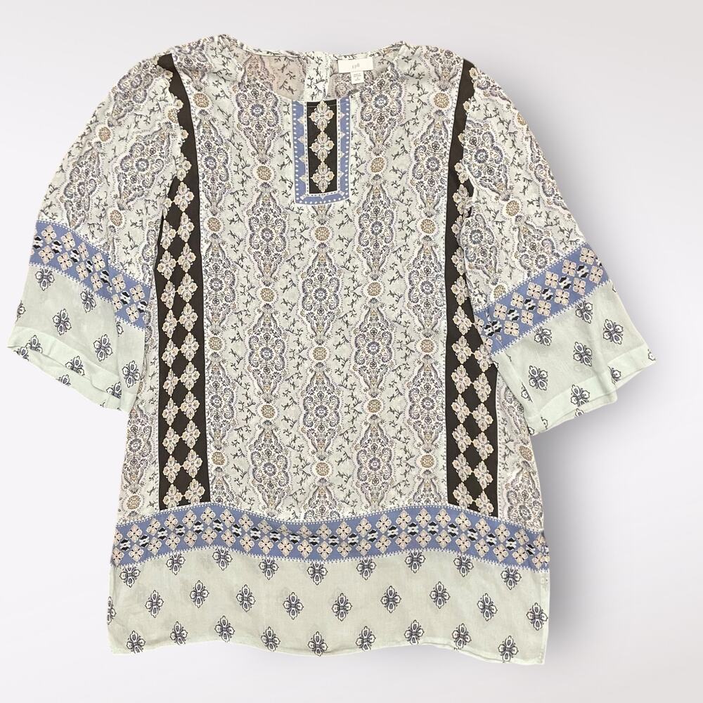 J. Jill Floral Gauze Boho 3/4 Sleeve Tunic Short Dress Size MP
